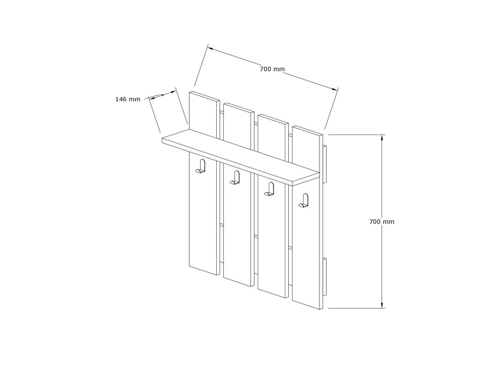 Appendiabiti a muro "Mita" con ripiano in legno - 70 x 14 x 70 cm - Grigio antracite