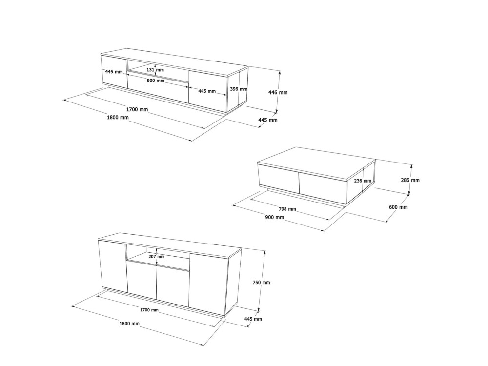 Set di mobili da salotto in legno "FR18" - 180 x 44 x 44 cm - Bianco