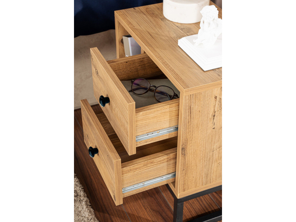 Comodino in legno "Glimmer" - 45 x 29 x 50 cm - Pino Atlantico-Nero