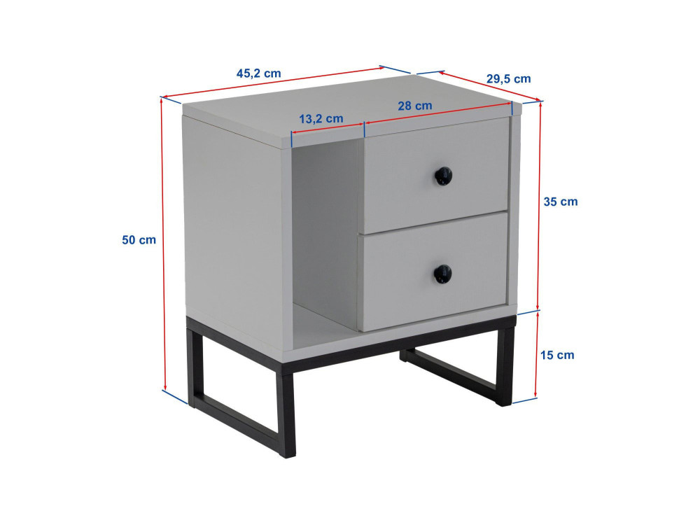 Comodino in legno "Glimmer" - 45 x 29 x 50 cm - Pino Atlantico-Nero
