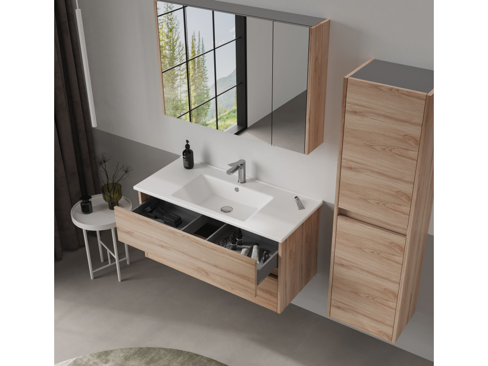 Mobile da bagno con specchio "Side 100" - 100 x 16 x 66 cm - Rovere
