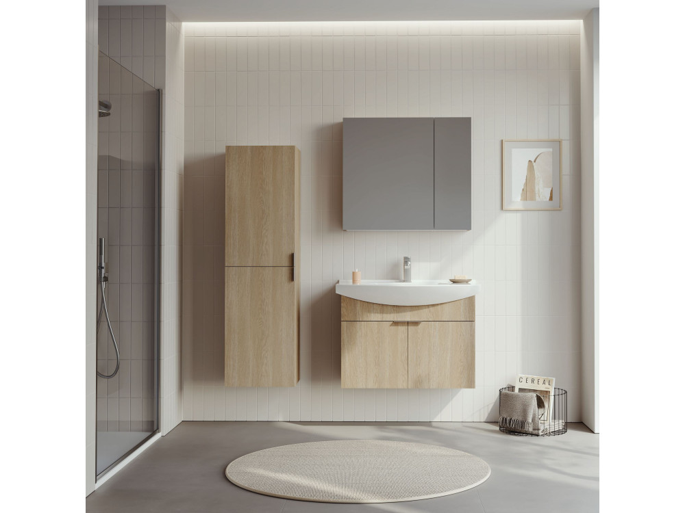 Set mobile lavabo con specchio (2 pezzi) "Purus 80" - 80 x 50 x 58 cm - Rovere