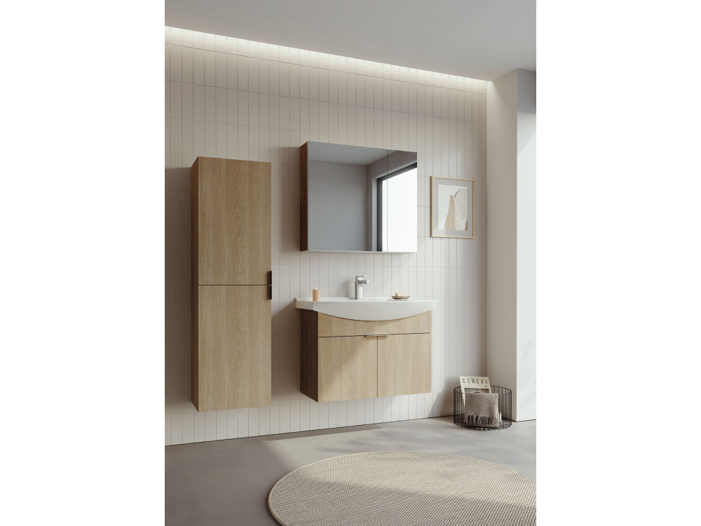 Set mobile lavabo con specchio (2 pezzi) "Purus 80" - 80 x 50 x 58 cm - Rovere