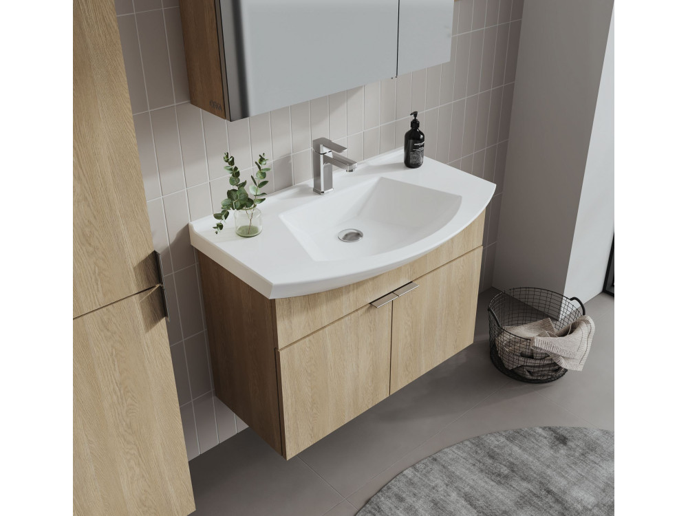 Set mobile lavabo con specchio (2 pezzi) "Purus 80" - 80 x 50 x 58 cm - Rovere