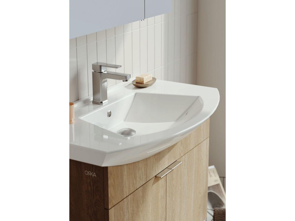 Set mobile lavabo con specchio (2 pezzi) "Purus 80" - 80 x 50 x 58 cm - Rovere