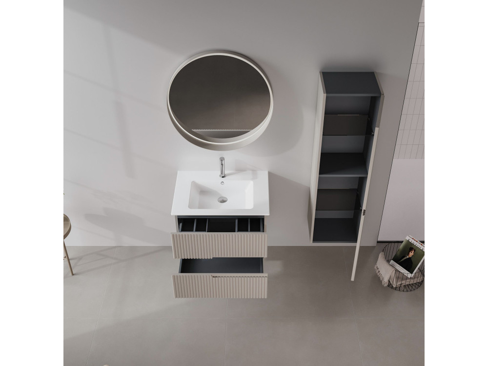 Set mobile lavabo con specchio (2 pezzi) "Moonlight 70 v2" - 71 x 51 x 51 cm - Matte Mink