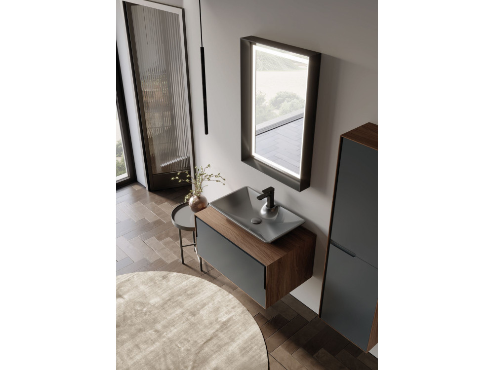 Set mobile lavabo con specchio (2 pezzi) "Craft 80" - 60 x 50 x 40 cm - Noce / Antracite