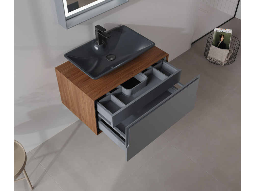 Set mobile lavabo con specchio (2 pezzi) "Craft 80" - 60 x 50 x 40 cm - Noce / Antracite