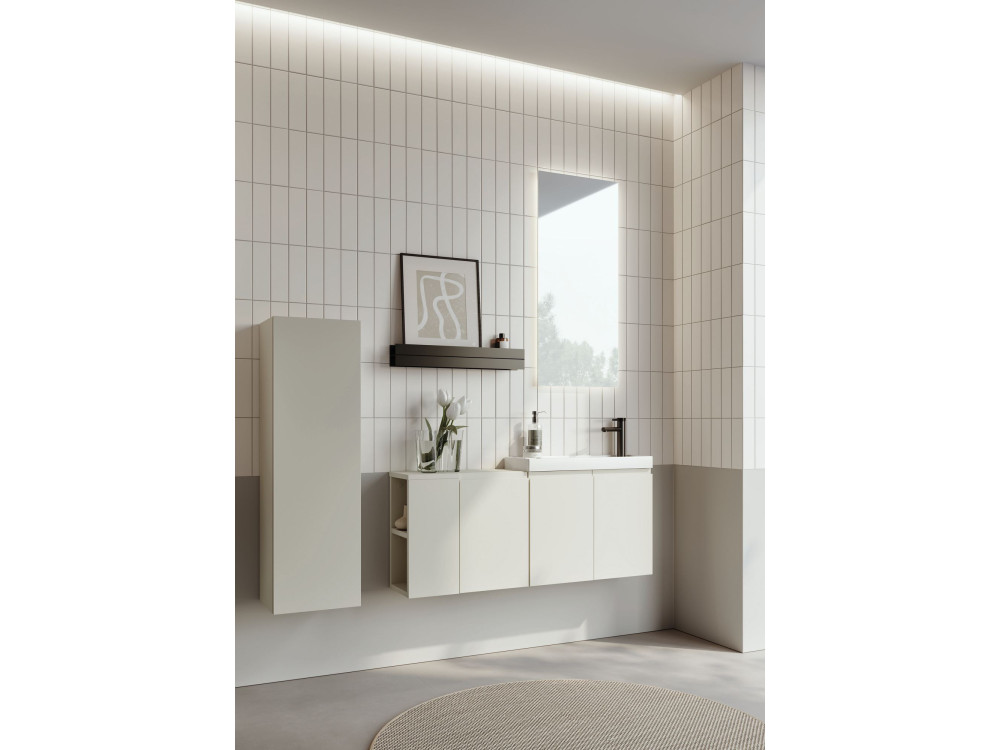 Set mobile lavabo con specchio (2 pezzi) "Ferla 110" - 110 x 22 x 45 cm - Cashmere opaco