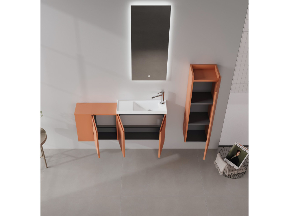 Set mobile lavabo con specchio (2 pezzi) "Ferla 110" - 110 x 22 x 45 cm - Cinnamon opaco