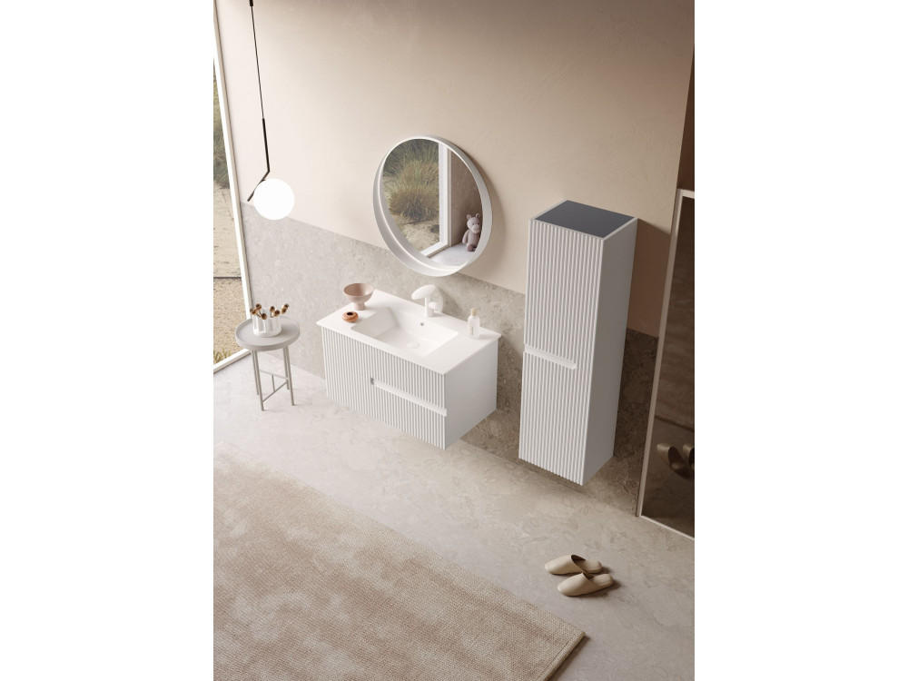 Specchio decorativo in legno "Moonlight 90 v2" - 90 x 7 x 90 cm - Bianco opaco