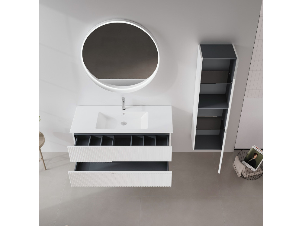 Specchio decorativo in legno "Moonlight 90 v2" - 90 x 7 x 90 cm - Bianco opaco