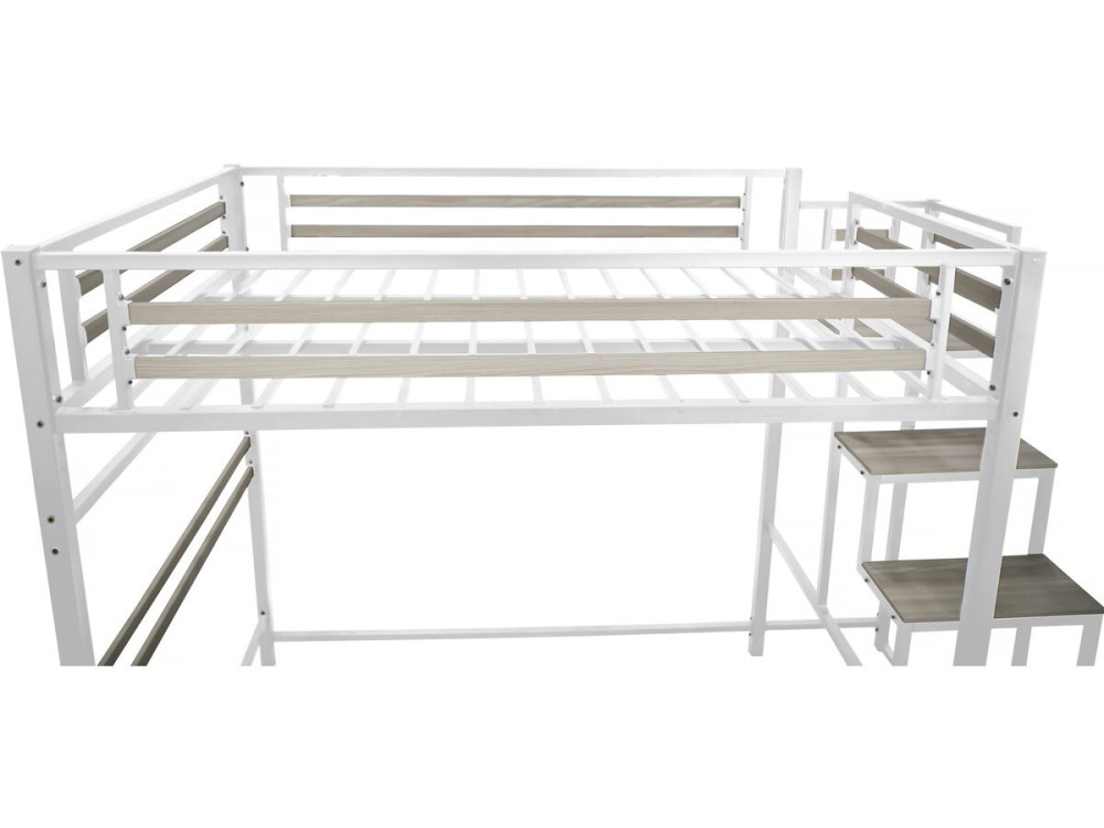 Letto a soppalco in metallo con scala "LENA" - 140 x 200 cm - Bianco