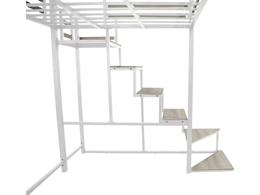 Letto a soppalco in metallo con scala "LENA" - 140 x 200 cm - Bianco