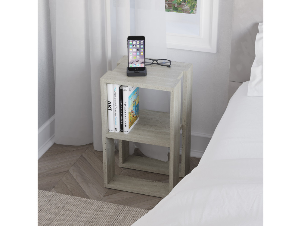 Comodino in legno "Lonie" 30 x 30 x 55 cm - Travertino