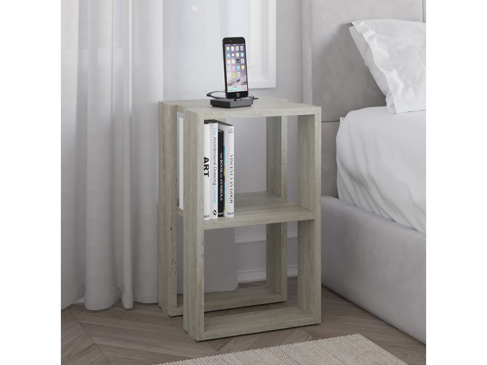 Comodino in legno "Lonie" 30 x 30 x 55 cm - Travertino