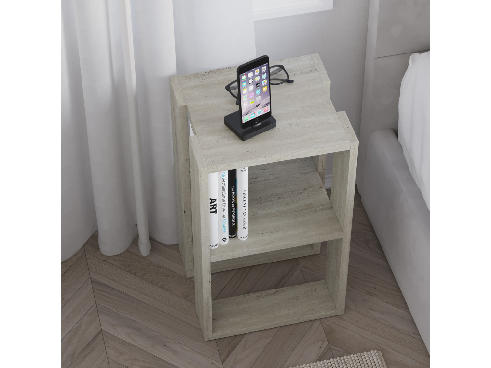 Comodino in legno "Lonie" 30 x 30 x 55 cm - Travertino