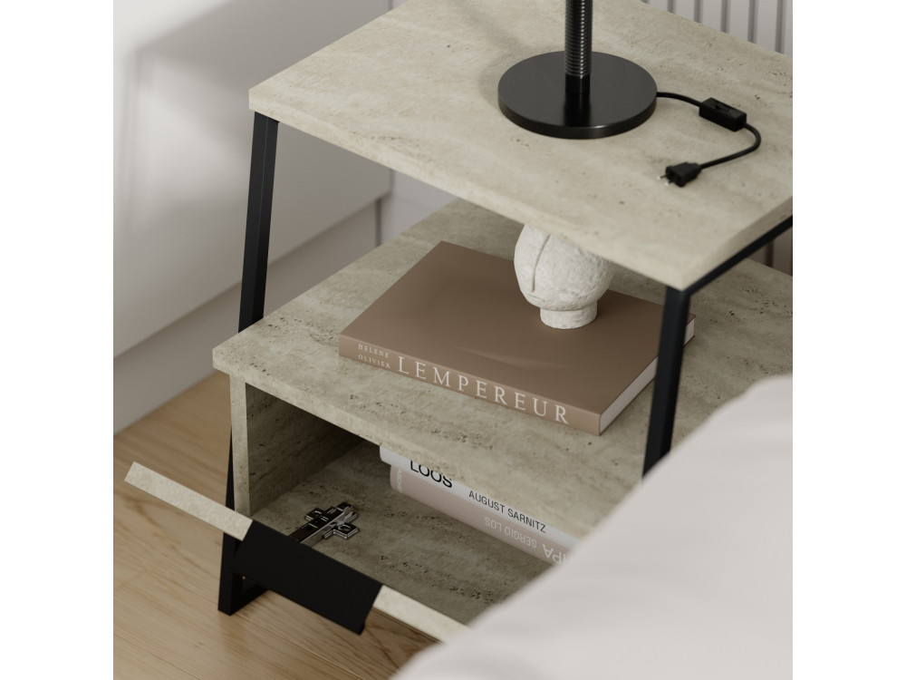 Comodino in legno "Pal" - 45 x 40 x 50 cm - Travertino