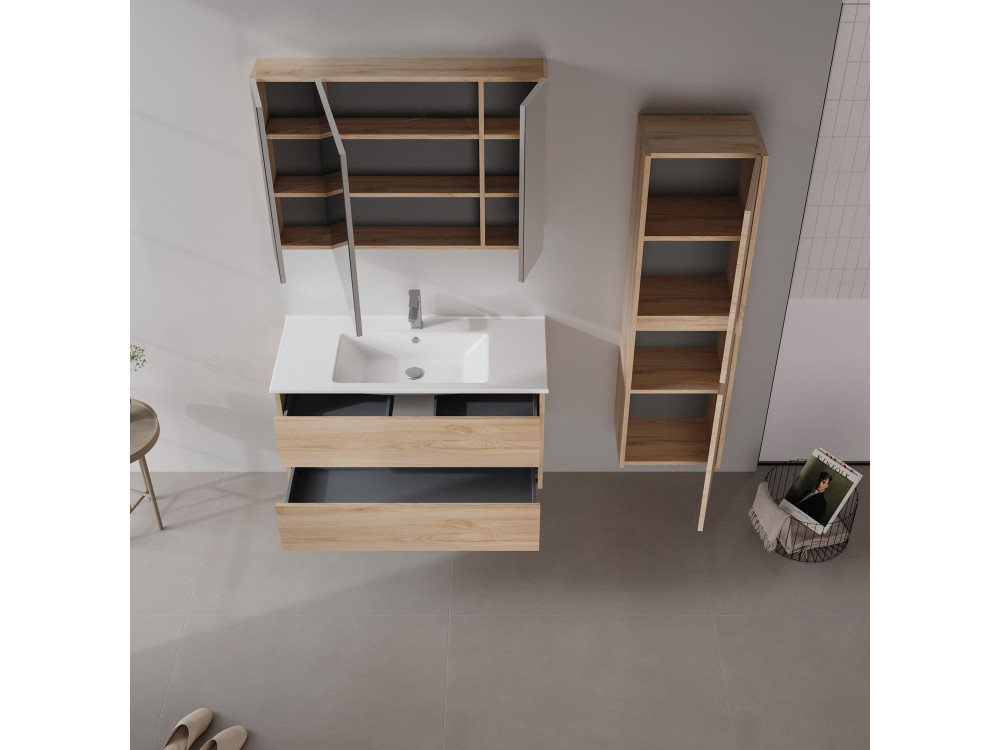 Mobile da bagno con specchio "Side 100" - 100 x 16 x 66 cm - Rovere