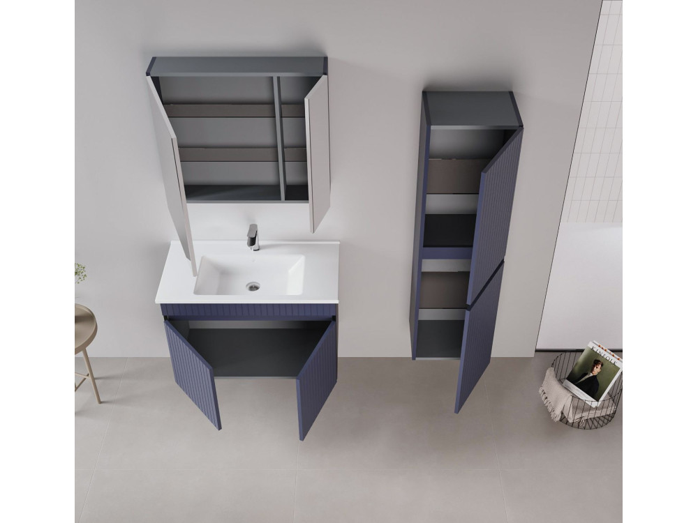 Set mobile lavabo con specchio (2 pezzi) "Tivoli 85" - 85 x 45 x 57 cm - Blu navy opaco
