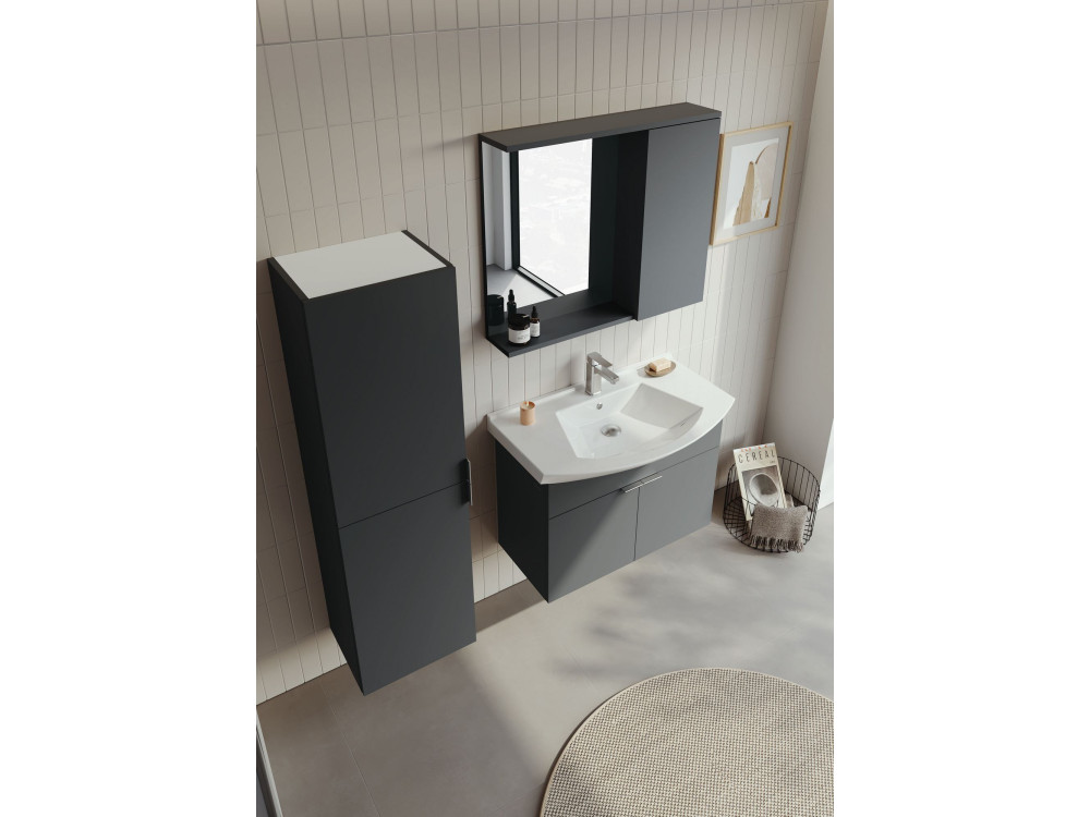 Set mobile lavabo con specchio (2 pezzi) "Purus 80" - 80 x 50 x 58 cm - Antracite opaco