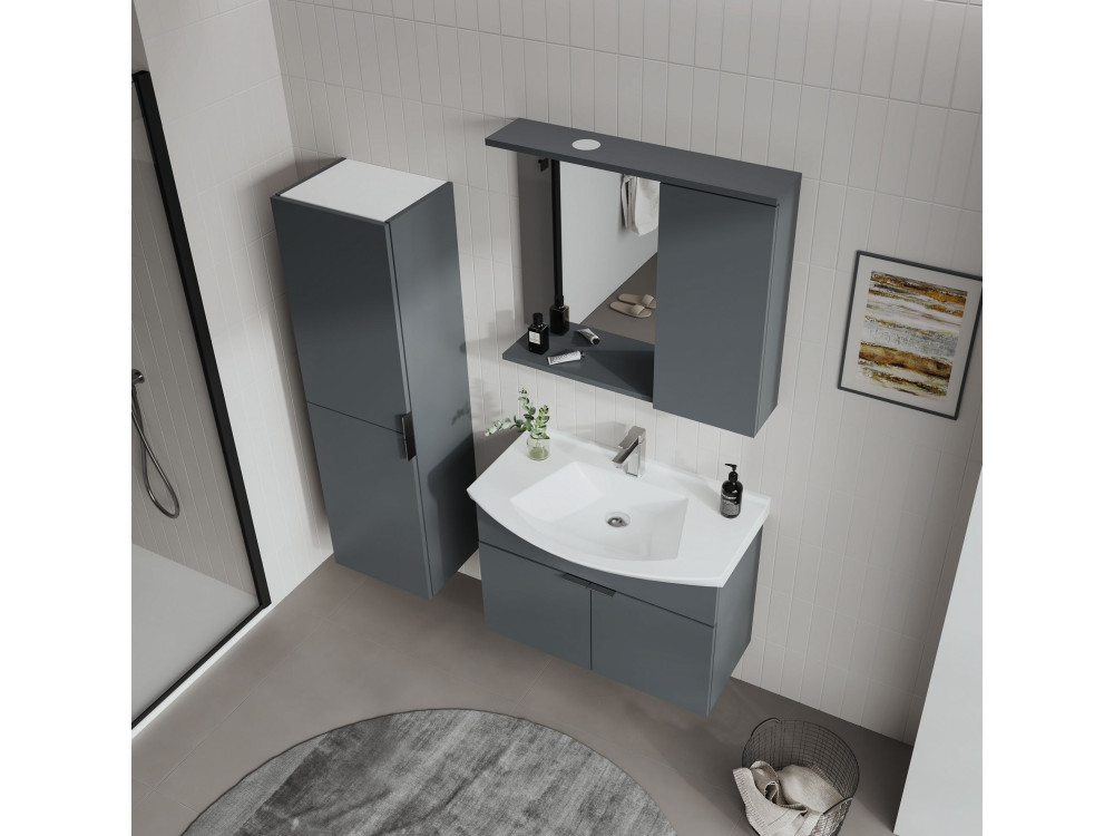 Set mobile lavabo con specchio (2 pezzi) "Purus 80" - 80 x 50 x 58 cm - Antracite opaco