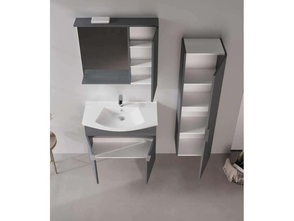 Set mobile lavabo con specchio (2 pezzi) "Purus 80" - 80 x 50 x 58 cm - Antracite opaco