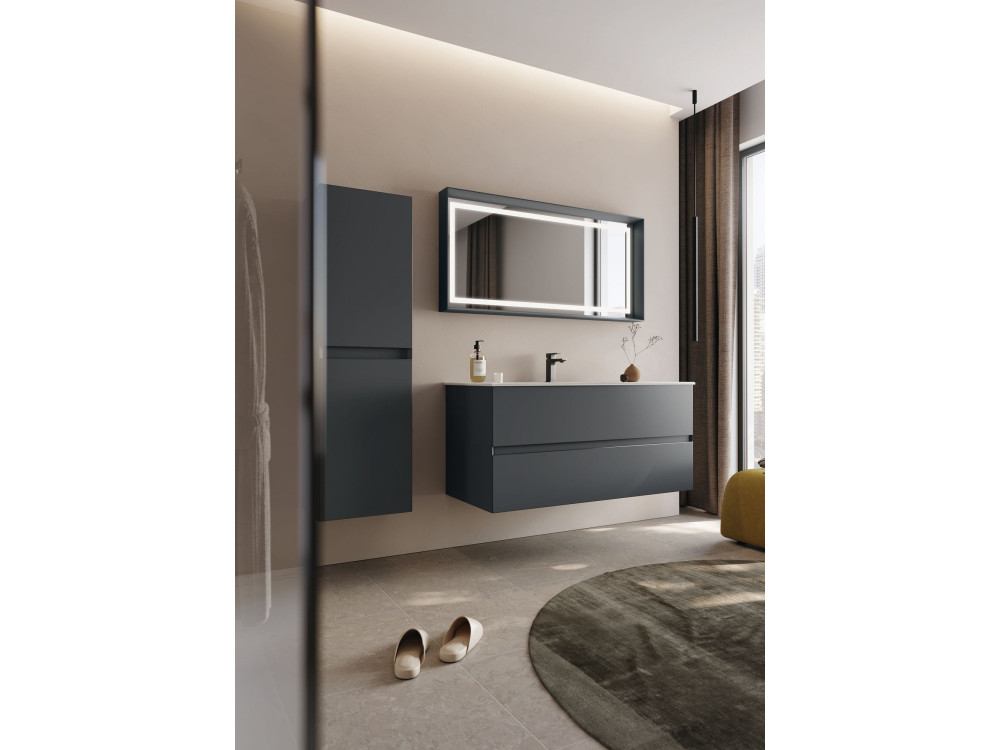 Set mobile lavabo con specchio (2 pezzi) "Nest 121 v2" - 121 x 51 x 55 cm - Antracite opaco