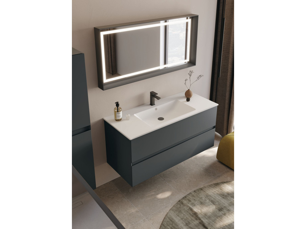 Set mobile lavabo con specchio (2 pezzi) "Nest 121 v2" - 121 x 51 x 55 cm - Antracite opaco