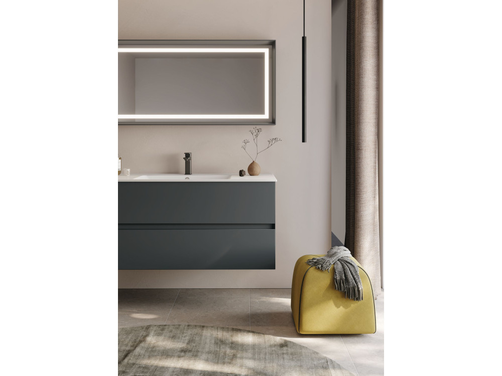 Set mobile lavabo con specchio (2 pezzi) "Nest 121 v2" - 121 x 51 x 55 cm - Antracite opaco