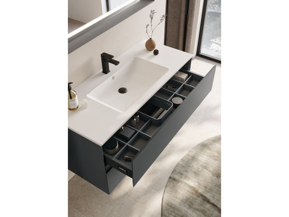 Set mobile lavabo con specchio (2 pezzi) "Nest 121 v2" - 121 x 51 x 55 cm - Antracite opaco