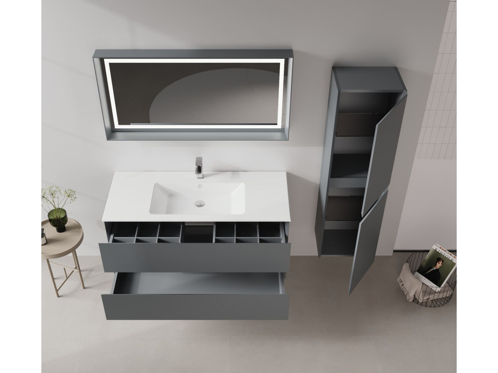 Set mobile lavabo con specchio (2 pezzi) "Nest 121 v2" - 121 x 51 x 55 cm - Antracite opaco