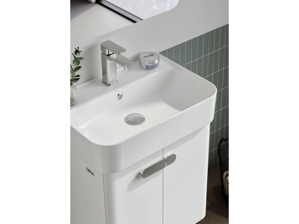 Set mobile lavabo con specchio (2 pezzi) "Orbit 55" - 55 x 38 x 62 cm - Bianco