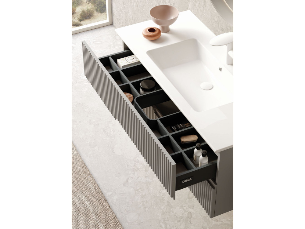 Set mobile lavabo con specchio (2 pezzi) "Moonlight 120 v2" - 121 x 51 x 51 cm - Matte Mink