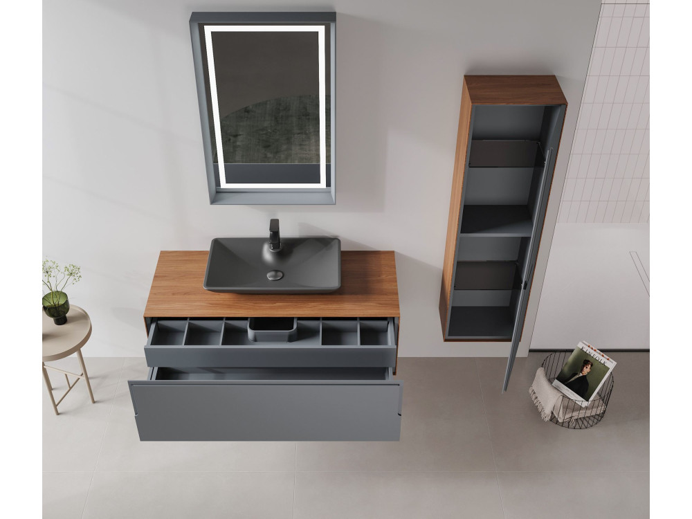 Mobile lavabo "Craft 120" - 120 x 50 x 40 cm - Noce / Antracite