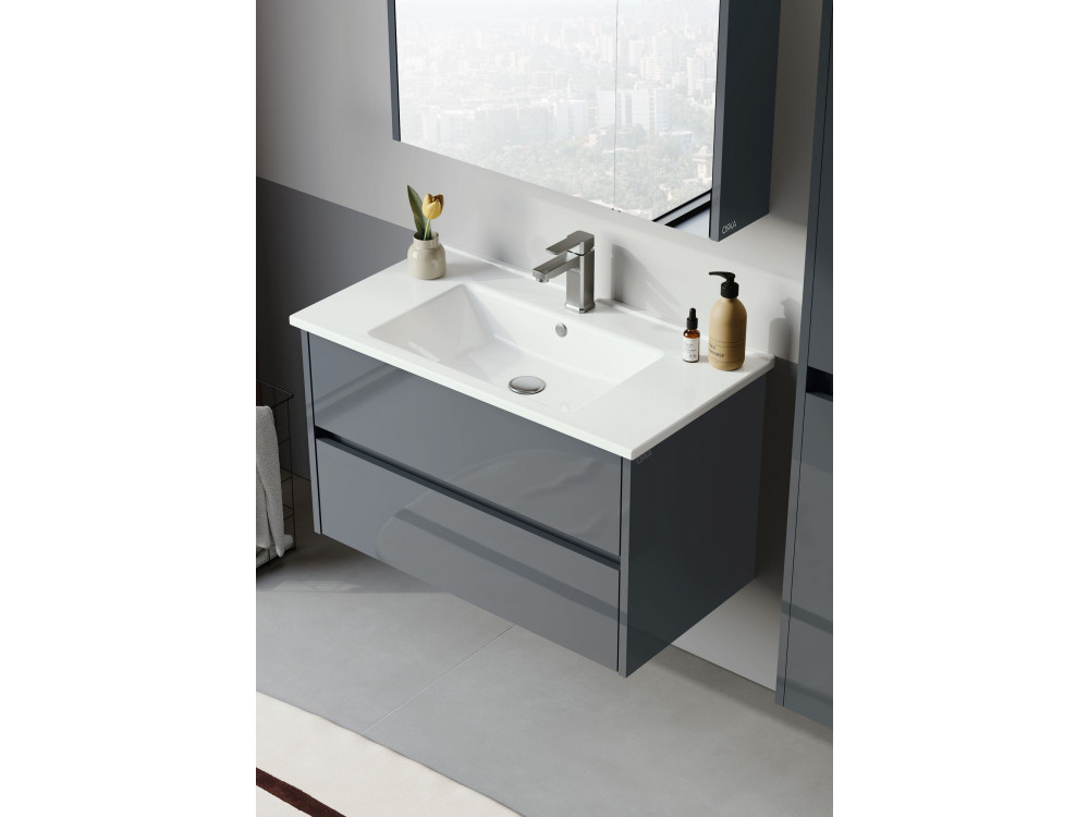 Set mobile lavabo con specchio (2 pezzi) "Arno 85" - 85 x 45 x 52 cm - Grigio