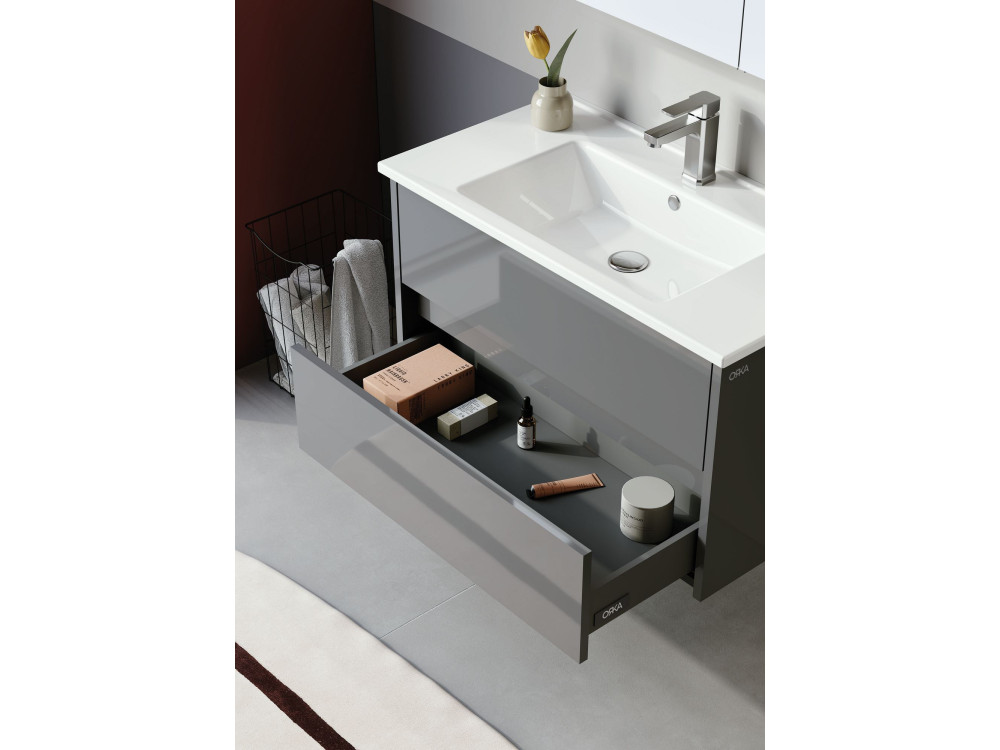 Set mobile lavabo con specchio (2 pezzi) "Arno 85" - 85 x 45 x 52 cm - Grigio