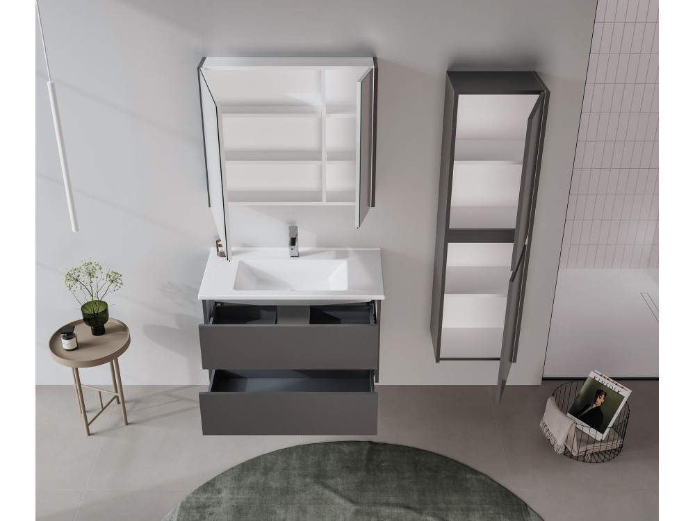 Set mobile lavabo con specchio (2 pezzi) "Arno 85" - 85 x 45 x 52 cm - Grigio
