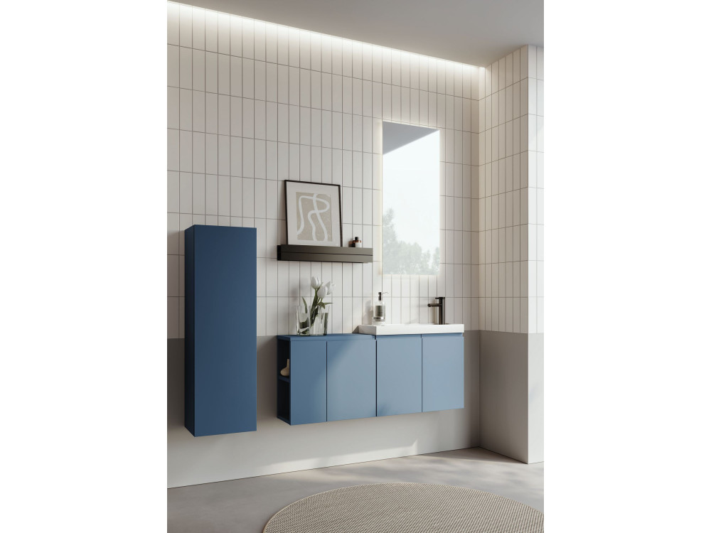Set mobile lavabo con specchio (2 pezzi) "Ferla 110" - 40 x 22 x 45 cm - Blu opaco