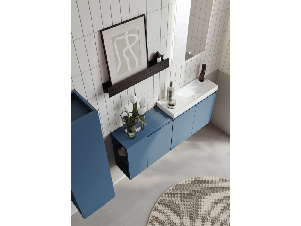 Set mobile lavabo con specchio (2 pezzi) "Ferla 110" - 40 x 22 x 45 cm - Blu opaco
