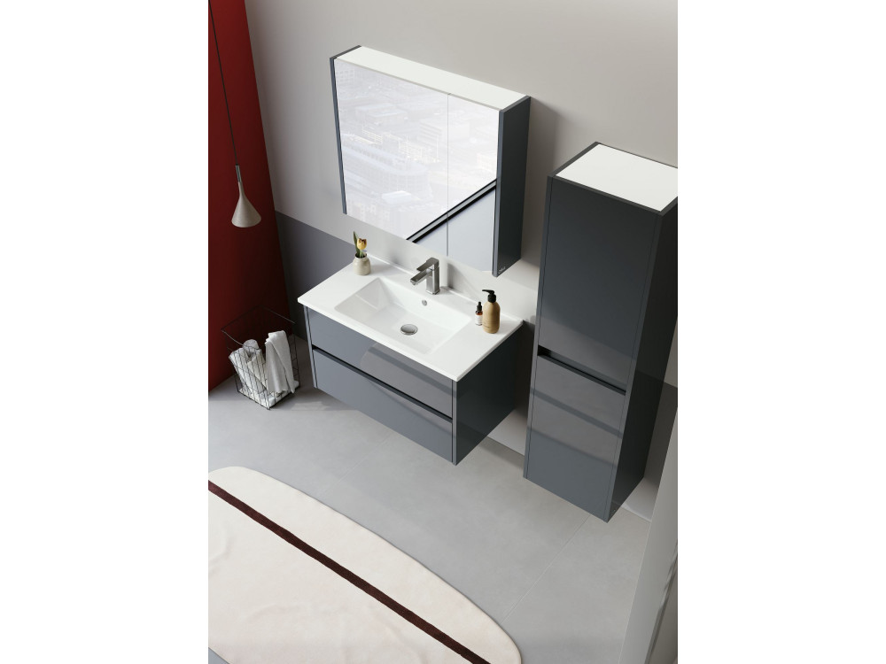 Mobile da bagno con specchio "Arno 80" - 79 x 16 x 66 cm - Grigio / Antracite