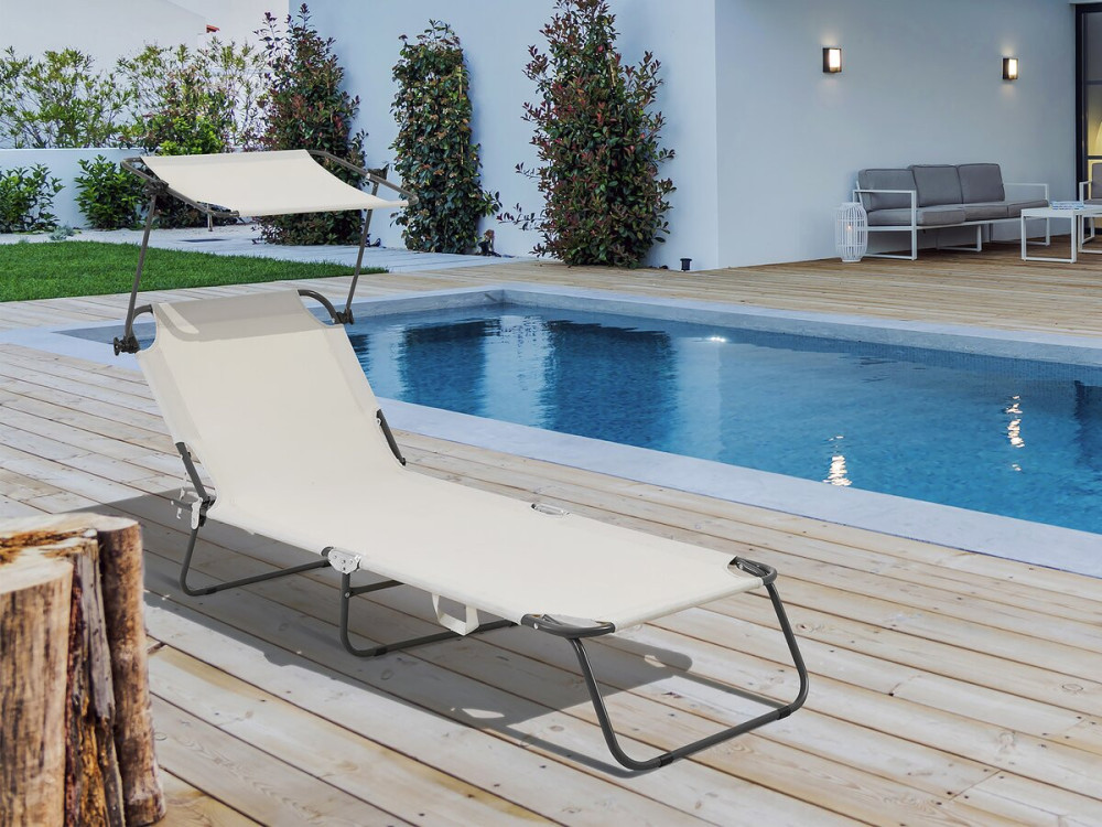 Lettino prendisole pieghevole "Lazy" - Con parasole - Beige