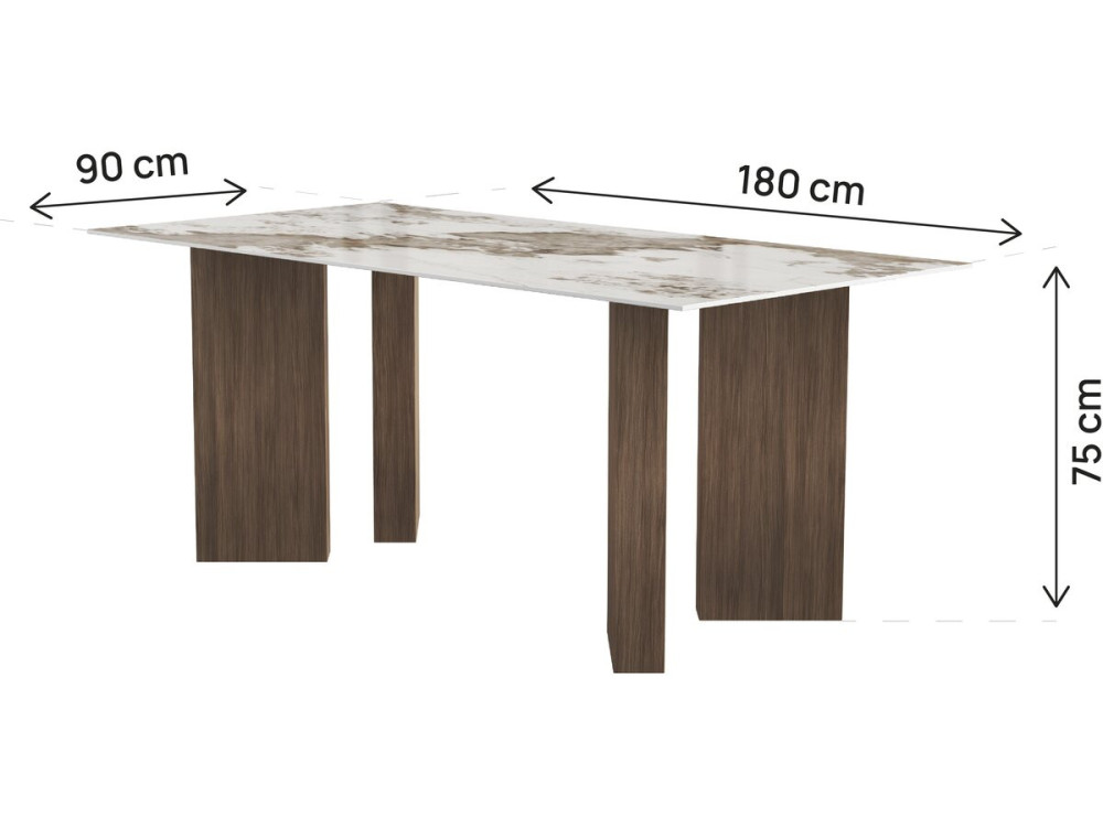 Tavolo da pranzo in ceramica - 180 cm - "Elma" - 8 posti - Marrone