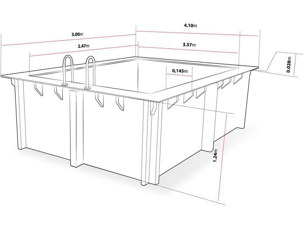 Piscina rettangolare in legno "Caimans 140" - 4,10 x 3,00 x 1,39 m