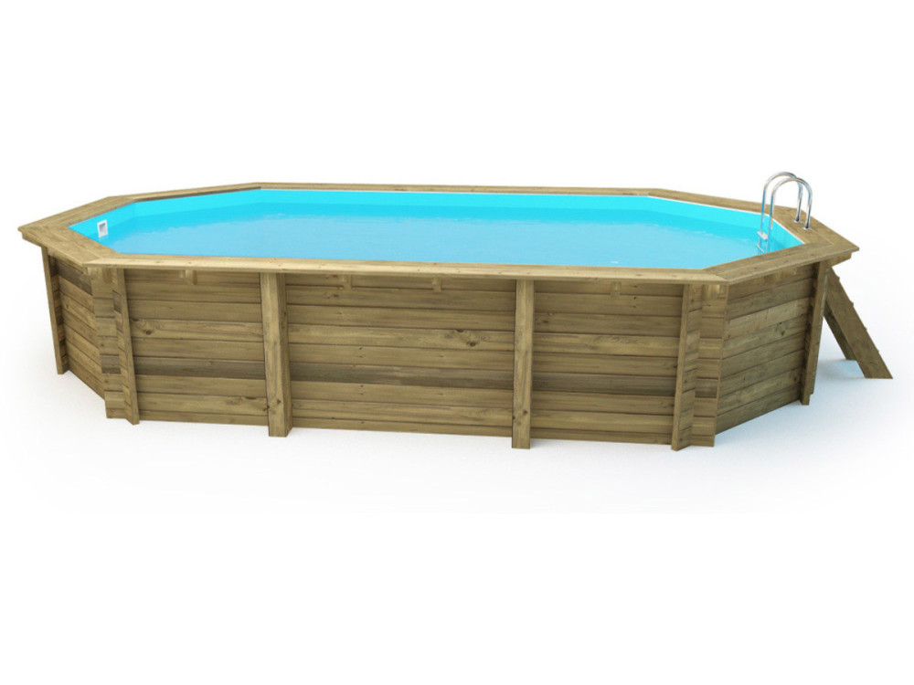 Piscina in legno "Brazilia 130" 5,86 x 3,86 x 1,30 m - copertura a bolle d'aria 180 µ - copertura invernale 280 g/m²