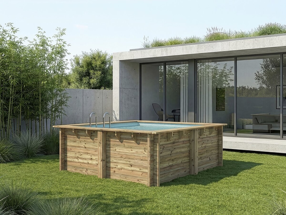 Piscina rettangolare in legno "Maldive" - ??3,20 x 3,20 x 1,24 m