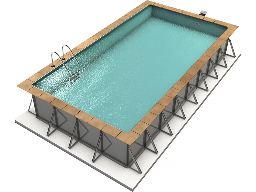 Piscina interrata "Sunkit" rettangolare a fondo piatto in acciaio - 6,00 x 3,00 x 1,40 m + faretto LED 12 V