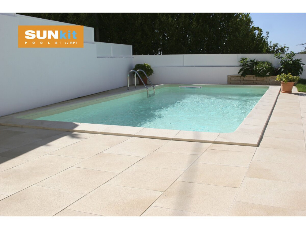 Piscina interrata "Sunkit" rettangolare a fondo piatto in acciaio - 8,00 x 4,00 x 1,40 m + faretto LED 12 V