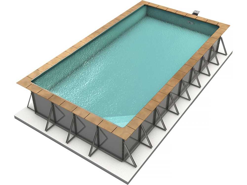 Piscina interrata rettangolare in acciaio "Sunkit" - 4,00 x 2,50 x 1,40 m + Scala interna ad angolo