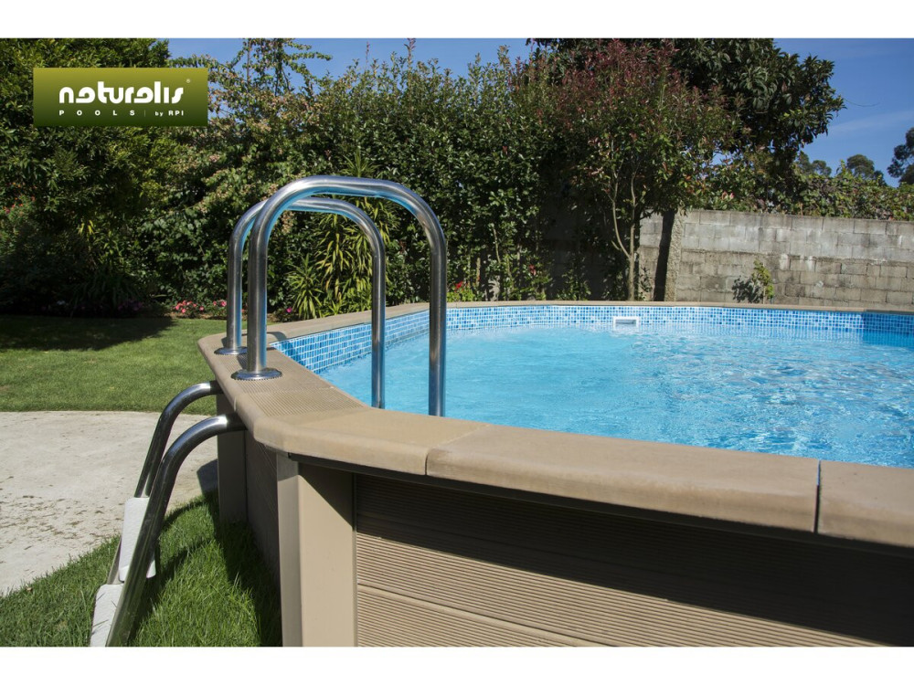 Kit piscina Naturalis 2" decagonale allungata in cemento effetto legno - 6,36 x 4,74 x 1,40 m